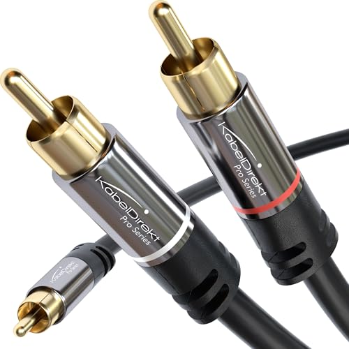 KabelDirekt – RCA/Phono Y Cable – 6ft Short – 1 to 2 RCA/Phono, Stereo Audio Cable (Coax, Male/Male Plugs, Analog/Digital, Adapter for subs/amps/Hi-Fis/Home Theater/receivers, Black)