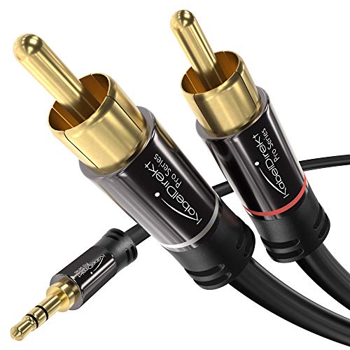 KabelDirekt – RCA to jack 3.5 adapter cable – 6 ft – versatile plug-and-play audio cable (Aux/3.5mm to 2x RCA for connection to smartphone, tablet, home theater, soundbar, TV, notebook, MP3)