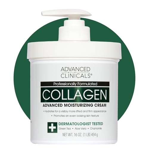 Advanced Clinicals Collagen Cream Body Lotion & Face Moisturizer W/Vitamin E | Skincare Moisturizing Collagen Lotion For Women, Men, Hand, & Neck Improves Look Of Crepey Skin & Uneven Dry Skin, 16Oz