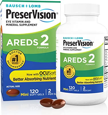 Book Cover PreserVision AREDS 2 Eye Vitamin & Mineral Supplement, Contains Lutein, Vitamin C, Zeaxanthin, Zinc & Vitamin E, 120 Softgels (Packaging May Vary) AREDS 120 Count (Pack of 1)