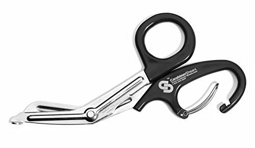 Book Cover EMT Trauma Shears with Carabiner - Stainless Steel Bandage Scissors for Surgical, Medical & Nursing Purposes - Sharp Curved Scissor is Perfect for EMS, Doctors, Nurses, Cutting Bandages [Black]