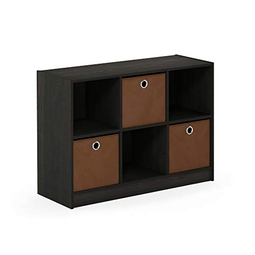 Furinno 99940 EX/BR 3x2 Bookcase Storage with Bins, Espresso/Brown