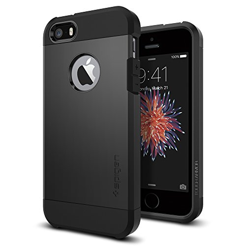 Spigen Tough Armor Desigend for Apple iPhone SE Case (2016) / Designed for iPhone 5S Case (2013) / Designed for iPhone 5 Case (2012) - SF Smooth Black