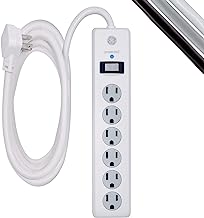 GE 6-Outlet Surge Protector, 10 Ft Extension Cord, Power Strip, 800 Joules, Flat Plug, Twist-to-Close Safety Covers, UL Listed, White, 14092 White 10 ft 1 Pack