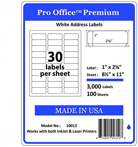 Wing Office Premium Self-Adhesive Address Labels for Laser Printers and Ink Jet Printers, White, Made in USA, 1 x 2.62 Inches