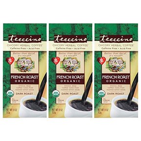 Teeccino French Roast Organic Chicory Herbal Coffee Alternative, Caffeine Free, Acid Free, Coffee Substitute, Prebiotic, 11 Ounce (Pack of 3)