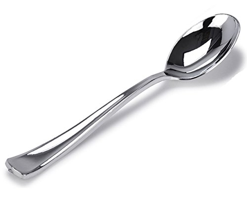 Stock Your Home 125 Disposable Heavy Duty Plastic Spoons, Fancy Plastic Silverware Looks Like Real Cutlery - Utensils Perfect for Catering Events, Restaurants, Parties and Weddings (Silver)