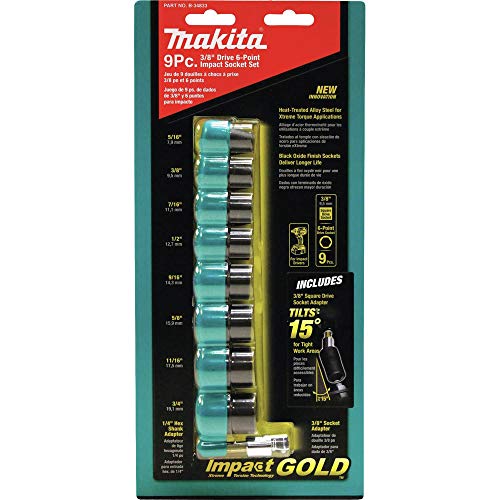 Makita B-34833 Impact GOLD® 9 Pc. 3/8" Drive SAE Socket Set w/ 15° Tilt Socket Adapter