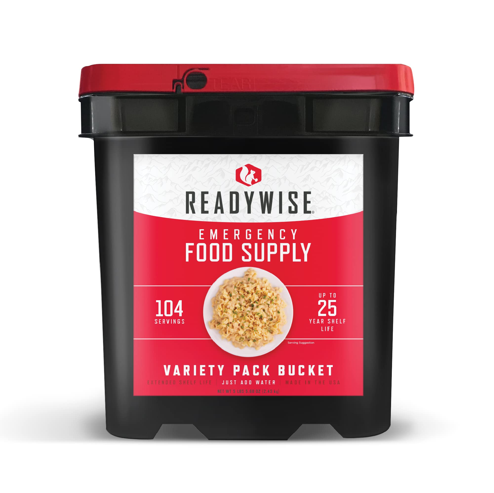 ReadyWise Emergency Food Supply, Freeze-Dried Survival Food for Emergencies, Breakfast, Lunch, Dinner, and Drink Mix, 1 Bucket, 25-Year Shelf Life, 104 Servings Total