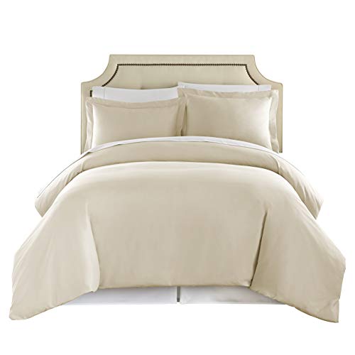 Book Cover HC Collection 1500 Thread Count Egyptian Quality Duvet Cover Set, 3pc Soft, Full/Queen-Cream
