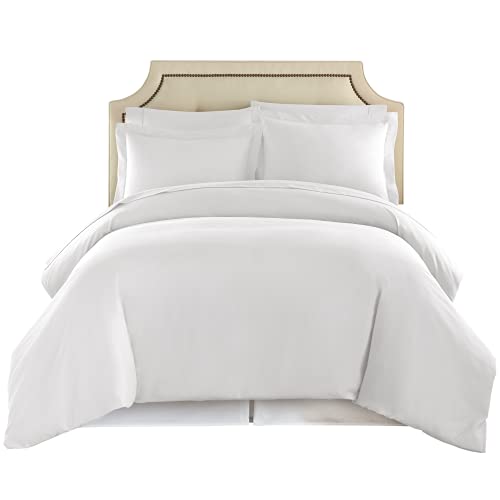 Book Cover HC COLLECTION Queen Duvet Cover Set - 1500 Thread Lightweight Duvet Covers with Zipper Closure for Comforters w/ 2 Pillow Shams - White