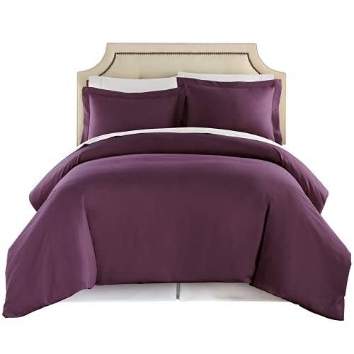 Book Cover HC COLLECTION Queen Duvet Cover Set - 1500 Thread Lightweight Duvet Covers with Zipper Closure for Comforters w/ 2 Pillow Shams - Eggplant