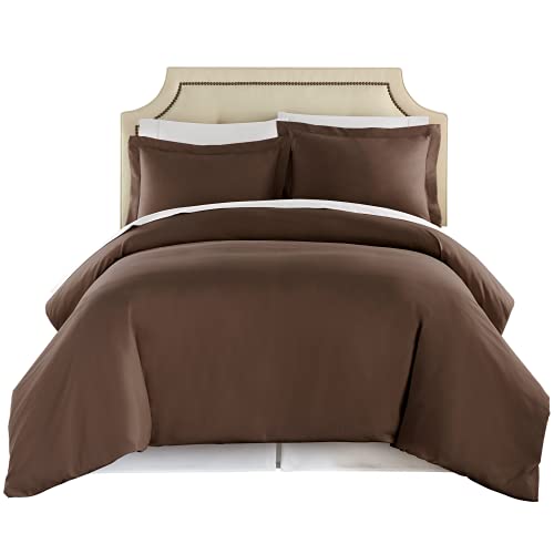 Book Cover HC COLLECTION King Duvet Cover Set - 1500 Thread Lightweight Duvet Covers with Zipper Closure for Comforters w/ 2 Pillow Shams - Brown