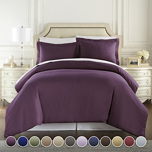 Book Cover Hotel Luxury 3pc Duvet Cover Set-1500 Thread Count Egyptian Quality Ultra Silky Soft Premium Bedding Collection-King Size Eggplant