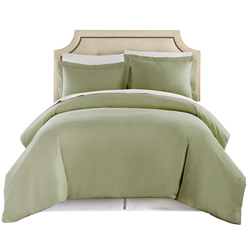 Book Cover HC COLLECTION King Duvet Cover Set - 1500 Thread Lightweight Duvet Covers with Zipper Closure for Comforters w/ 2 Pillow Shams - Sage