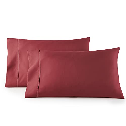 HC Collection Pillow Cases Standard Size/Queen Size Set of 2- Microfiber, Extra Soft Pillowcases - Easy Care & Machine Washable - Burgundy