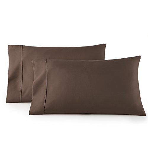 Book Cover HC COLLECTION 1500 Thread Count Egyptian Quality 2pc Set of Pillow Cases, Silky Soft & Wrinkle Free (Fits Queen)- Standard Size/Chocolate Brown