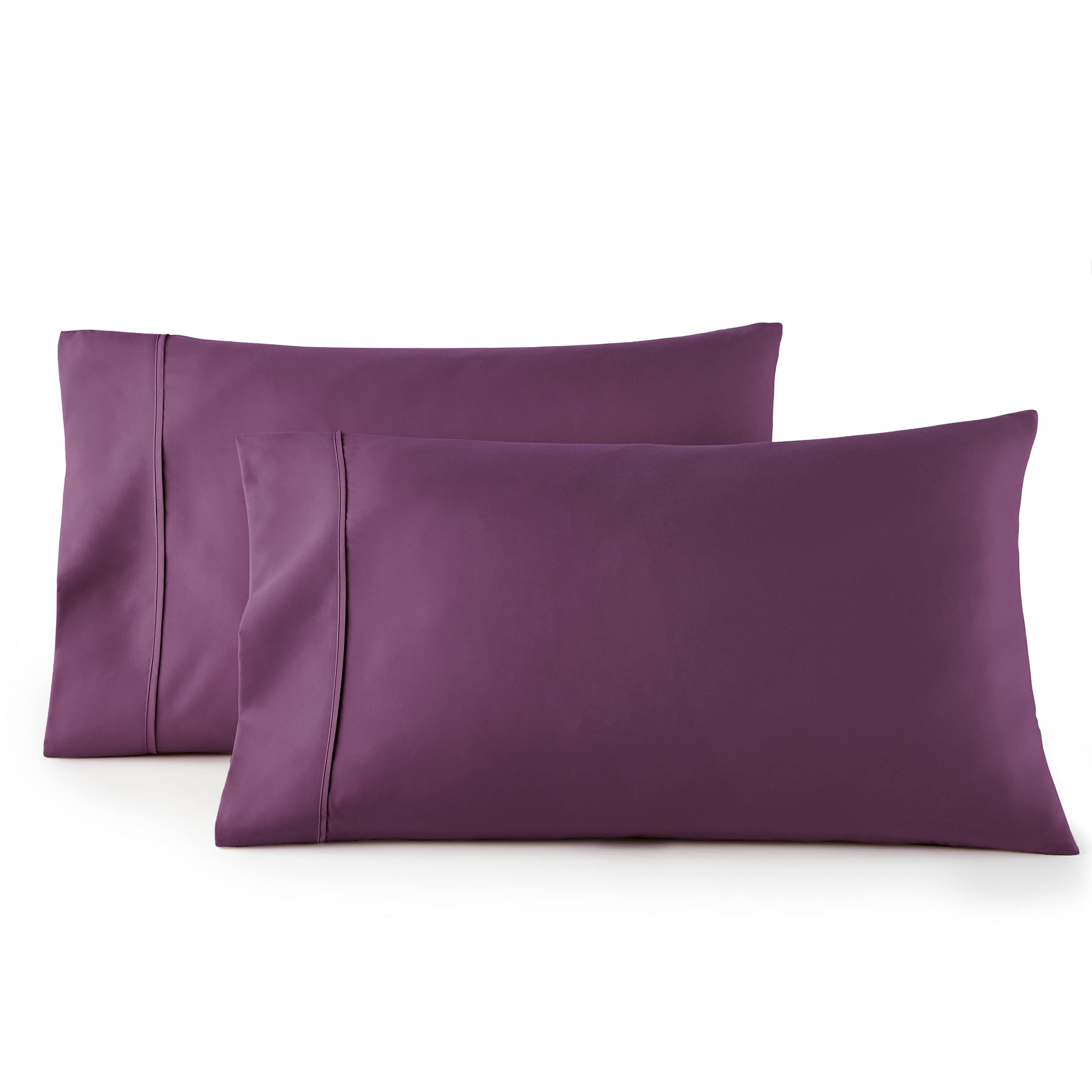 HC COLLECTION Pillow Cases - Set of 2 King Size Pillowcases, 20" x 40", Microfiber Pillowcase Pack -Eggplant Eggplant King