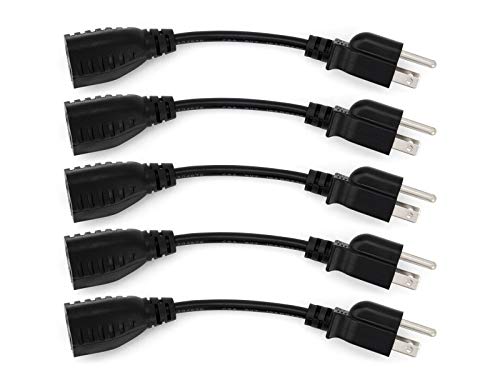 Book Cover 6-Inch Power Extension Cable, 5-Pack, Outlet Saver, 18 AWG
