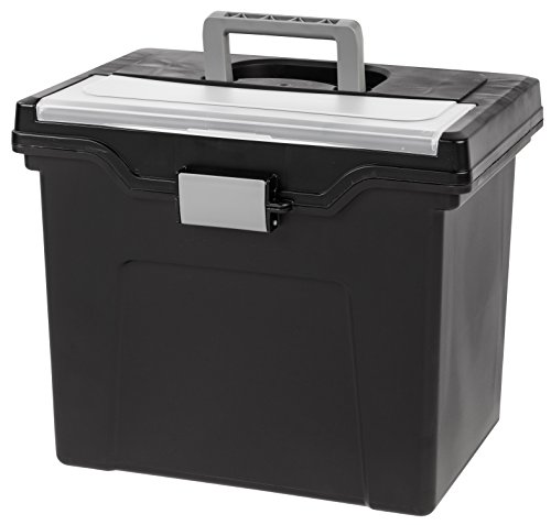 IRIS Letter Size Portable File Box with Organizer Lid, Black