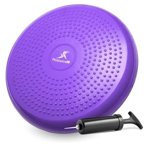 ProsourceFit Core Balance Disc Trainer, 14" Diameter with Pump for Fitness, Balance Training, or Seating; Wobble Board for Core Stability; Flexible Floor Cushions for Kids, Purple