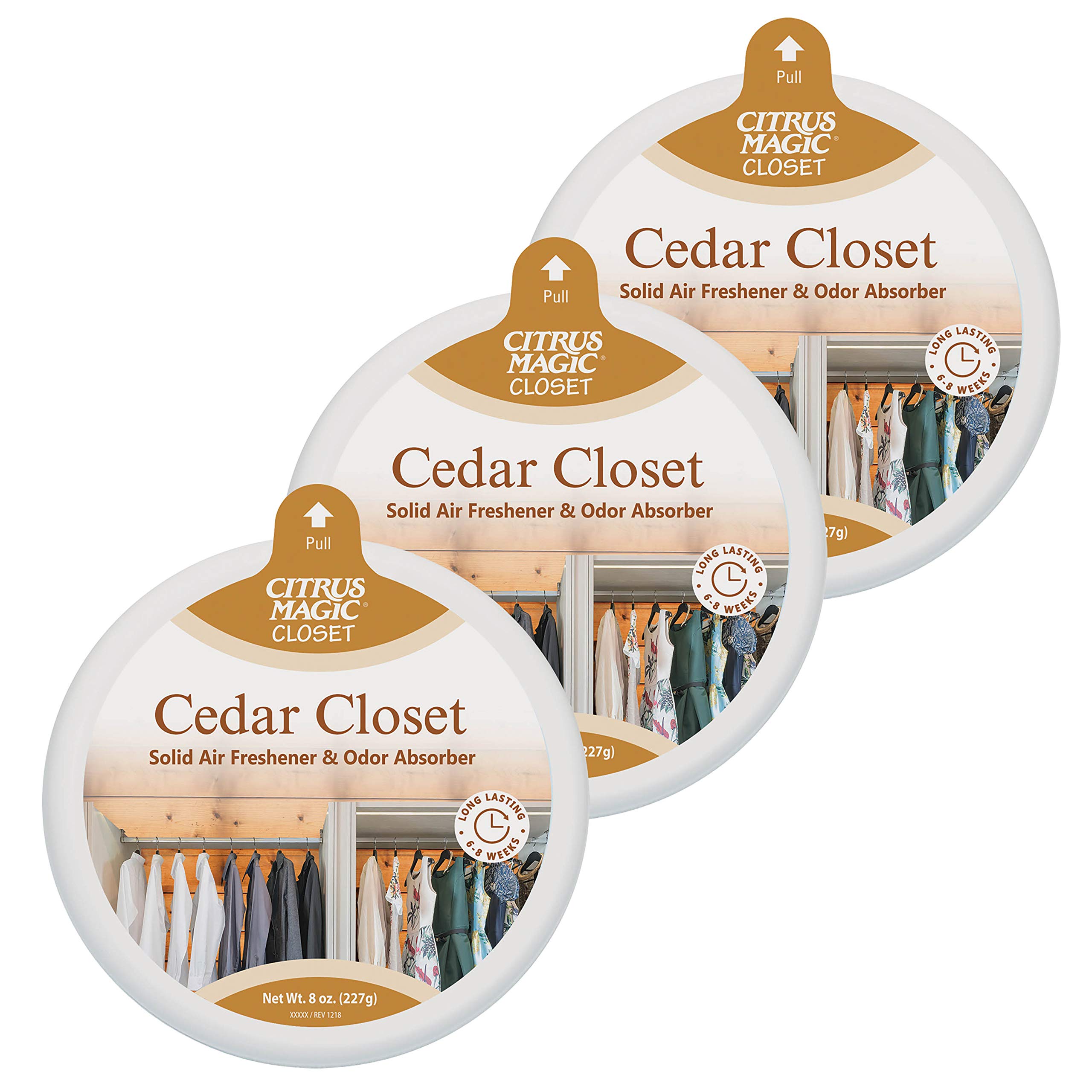 Citrus Magic Odor Absorbing Solid Air Freshener for Closets, Cedar, 8-Ounce, Pack of 3 1 Count (Pack of 3) Cedar Closet