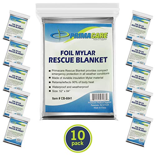 Primacare HB-10 Emergency Foil Mylar Thermal Blanket (Pack of 10), 52" Length x 84" Width