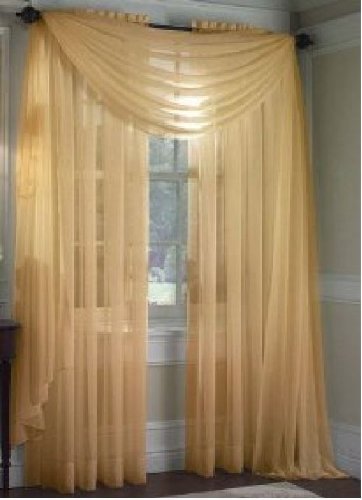 MONAGIFTS GOLD Scarf Voile Window Panel Solid sheer valance curtains 216 LONG by Jenin