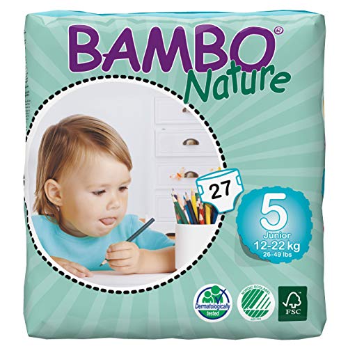 Book Cover Bambo Nature Eco Friendly Baby Diapers Classic for Sensitive Skin, Size 5 (26-49 Lbs), 27 Count