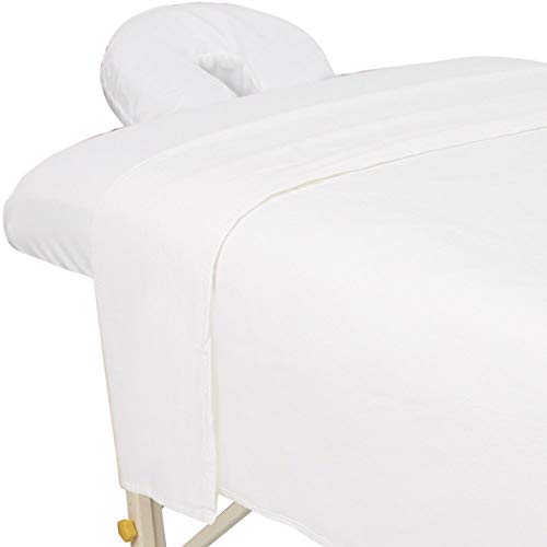 Book Cover ForPro Premium Flannel 3-Piece Massage Sheet Set, White, for Massage Tables, Includes Massage Flat Sheet, Massage Fitted Sheet, and Massage Fitted Face Rest Cover