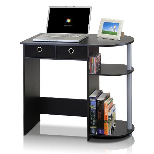 Book Cover Furinno Go Green Home Laptop Notebook Computer Desk/Table with 2 Drawer Bins, Black/Grey/Black