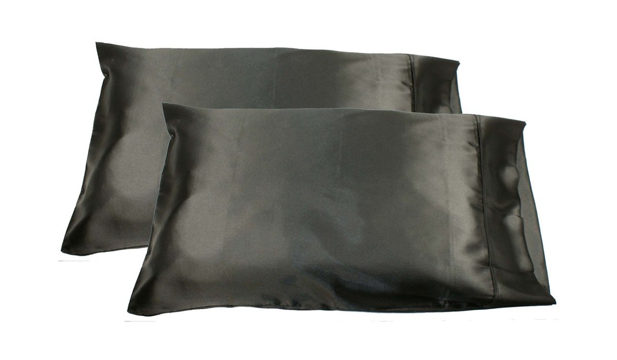 Book Cover LJL Design 2pc New Queen/Standard Silk~y Satin Pillow Case Multiple Colors (Black)