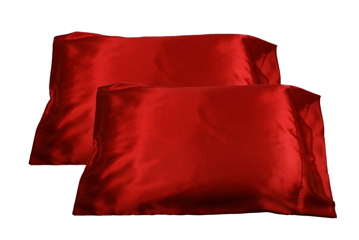 Book Cover LJL Design 2pc New Queen/Standard Silk~y Satin Pillow Case Multiple Colors (Red)