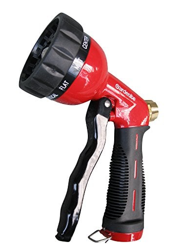 Book Cover Garden Hose Nozzle / Hand Sprayer - Heavy Duty 10 Pattern Metal Watering Nozzle - High Pressure - Pistol Grip Front Trigger - Flow Control Setting Knob - Suitable for Car Wash, Cleaning, Watering Lawn and Garden - Ideal for Washing Dogs & Pets