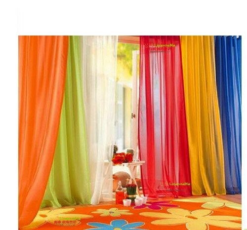 Book Cover 6 Piece Rainbow Sheer Window Panel Curtain Set Blow Out Pprice Special!!!! Lime, Orange, Red, White, Bright Yellow, Navy