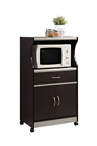 Book Cover Hodedah Import Microwave Cart with One Drawer Kitchen Cabinet, CHOCOLATE-GREY