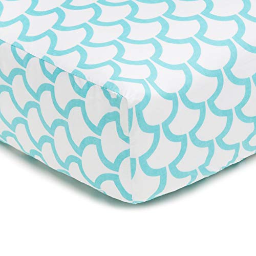 Book Cover American Baby Company 100% Natural Cotton Percale Fitted Crib Sheet for Standard Crib and Toddler Mattresses, Aqua Sea Waves, Soft Breathable, for Boys and Girls