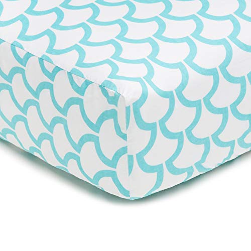 American Baby Company 100% Natural Cotton Percale Fitted Crib Sheet for Standard Crib and Toddler Mattresses, Aqua Sea Waves, Soft Breathable, for Boys and Girls