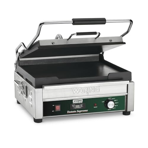 Waring Commercial WFG250T Tostato Supremo® Large Flat Toasting Grill, 20 minute countdown timer, 120V, 1800W, 5-15 Phase Plug