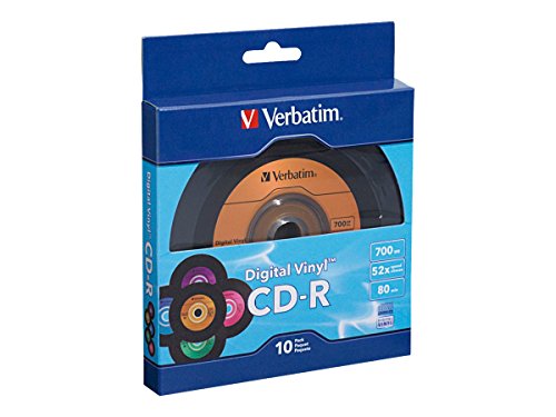 Book Cover Verbatim CD-R 80min 52X with Digital Vinyl Surface - 10pk Bulk Box, Blue/Green/Orange/Pink/Purple - 97935
