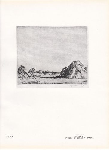 Pastoral - Country Field Haystacks Vintage Illustration 1925