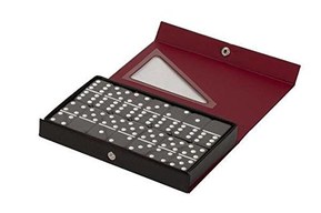 Black Double 6 Jumbo Size Domino Tiles in Snap Vinyl Case