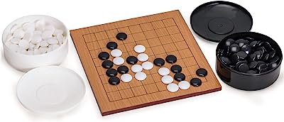 Yellow Mountain Imports Beechwood Veneer 0.4-Inch Etched Beginner's 9x9 Go Game Set Board with Single Convex Melamine Stones