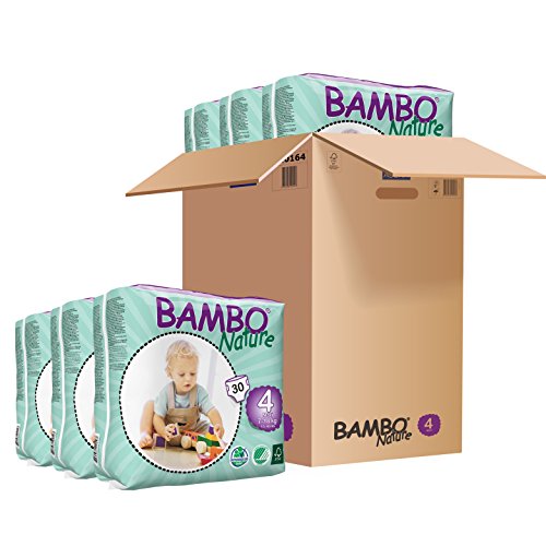 Book Cover Bambo Nature Eco Friendly Baby Diapers Classic for Sensitive Skin, Size 4 (1540 Lbs), (6 Packs of 30), Size 4 (180 Count)