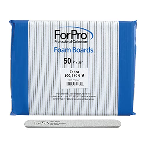 ForPro Zebra Foam Board, 100/180 Grit, Double-Sided Manicure Nail File, 7â€ L x .75â€ W 50-Count