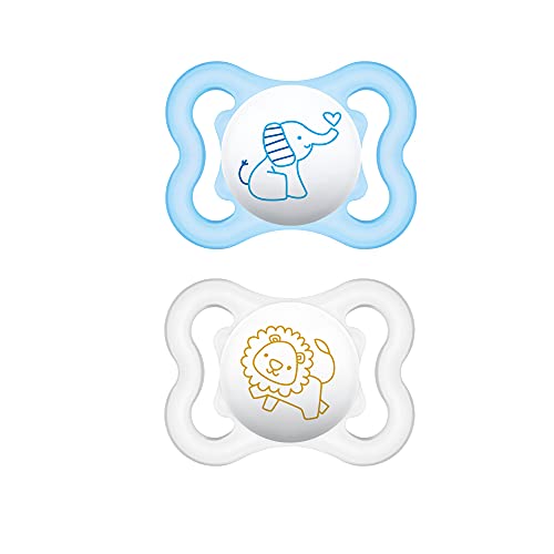 Book Cover MAM Mini Air Pacifiers (2 pack), MAM Sensitive Skin Pacifier 0-6 Months, Best Pacifier for Breastfed Babies, Baby Boy Pacifiers