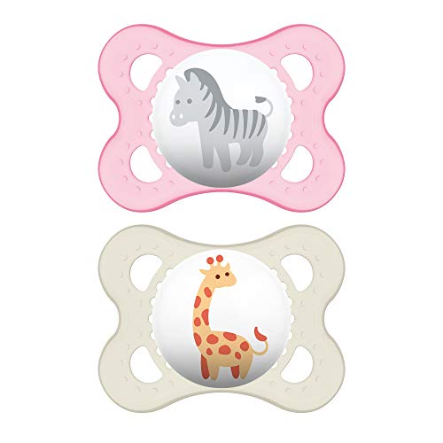Book Cover MAM Pacifiers, Baby Pacifier 0-6 Months, Best Pacifier for Breastfed Babies, 'Animal' Design Collection, Girl, 2-Count