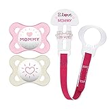 MAM Original Value Pack Baby Pacifier, Nipple Shape Helps Promote Healthy Oral Development, Universal Pacifier Clip, 2 Pacifiers + 1 Pacifier Clip, 0-6 Months, Love & Affection/Girl
