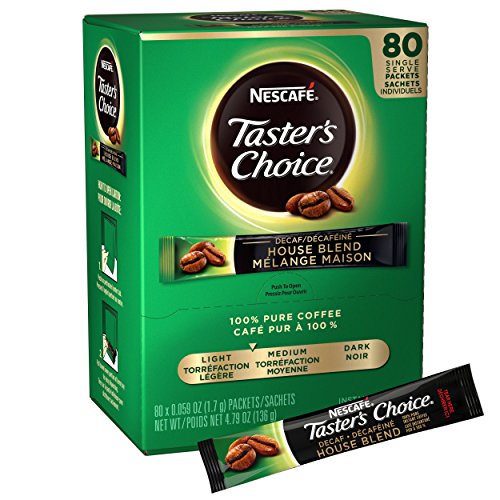 Book Cover Nescafe Instant Coffee, Ground Coffee, Decaf Coffee, Single Serve, Light Roast, Tasters Choice, 1.7 g Packets (Pack of 80)