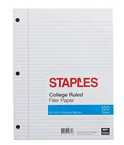 Staples College Ruled Filler Paper, 8" x 10-1/2", 120/Pack (37427M)